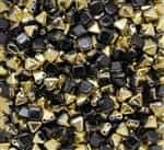 6mm Czech Glass Pyramid 2-Hole Beadstud - BST06-23980-26441 - Jet Amber - 4 Beads
