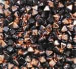 6mm Czech Glass Pyramid 2-Hole Beadstud - BST06-23980-27101 - Jet Capri Gold - 4 Beads
