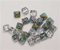 8mm Czech Glass Pyramid 2-Hole Beadstud - BST08-00030-28101 - Crystal Vitrail - 4 Beads