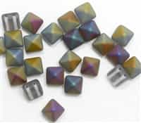 8mm Czech Glass Pyramid 2-Hole Beadstud - BST08-00030M-RBW - Crystal Matte Rainbow - 4 Beads