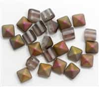 8mm Czech Glass Pyramid 2-Hole Beadstud - BST08-00030M-VITEX - Crystal Matte Vitex - 4 Beads