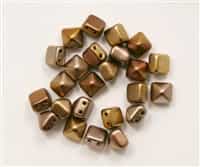 8mm Czech Glass Pyramid 2-Hole Beadstud - BST08-01610 - Silky Matte Gold - 4 Beads