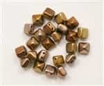 8mm Czech Glass Pyramid 2-Hole Beadstud - BST08-01610 - Silky Matte Gold - 4 Beads