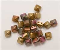 8mm Czech Glass Pyramid 2-Hole Beadstud - BST08-01620 - Silky Matte Gold - 4 Beads