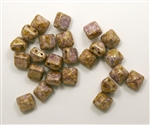 8mm Czech Glass Pyramid 2-Hole Beadstud - BST08-02010-15695 - Bronze Fusion - 4 Beads