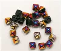 8mm Czech Glass Pyramid 2-Hole Beadstud - BST08-23980-29500 - Jet Sliperit - 4 Beads