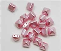 8mm Czech Glass Pyramid 2-Hole Beadstuds - BST08-PNK - Pink Airy Pearl - 4 Beads