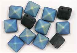 12mm Czech Glass Pyramid 2-Hole Beadstud - BST12-23980M-28701 - Jet Matte AB - 1 Bead