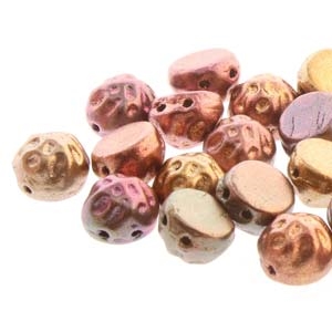 CCB0700030-01620 - Baroque 2-Hole 7mm Round Cabochon - Dark Gold Rainbow - 12 Count