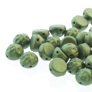 CCB0702010-24103 - Baroque 2-Hole 7mm Round Cabochon - Pearl Shine Dark Olive - 12 Count