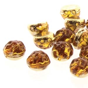 CCB0710060-26442 - Baroque 2-Hole 7mm Round Cabochon - Backlit Amber/Topaz - 12 Count