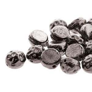 CCB0723980-14400 - Baroque 2-Hole 7mm Round Cabochon - Jet Gunmetal - 12 Count