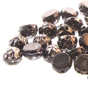 CCB0723980-43400 - Baroque 2-Hole 7mm Round Cabochon - Jet Picasso - 12 Count