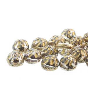 CCB0729532-54302 - Baroque 2-Hole 7mm Round Cabochon - Backlit Menthol/Gold - 12 Count