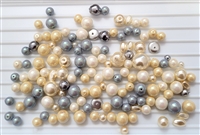 Czech Glass Pearl Mix 15 - Silver Cream Glass Beads & Pearls