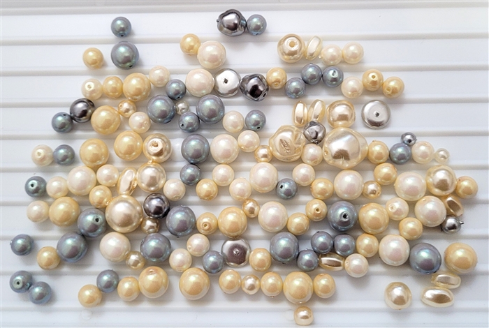 Czech Glass Pearl Mix 15 - Silver Cream Glass Beads & Pearls