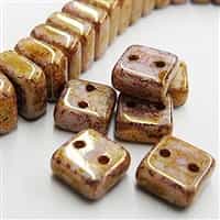 6mm Chalk Bronze 2 Hole Lumi Chexx Beads - 4 count