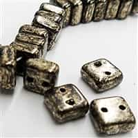 6mm Antique Chrome 2 Hole Chexx Beads - 4 count