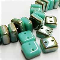 6mm Green Turquoise Celsian 2 Hole Chexx Beads - 4 count
