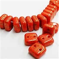 6mm Coral Lumi 2 Hole Chexx Beads - 4 count