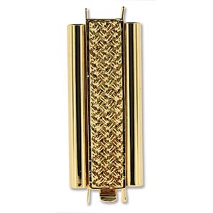 [ 2-1-A-T ] BeadSlide Cross Hatch 10mm x 29mm Gold Plated Slide Clasp