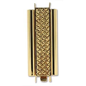 BeadSlide Cross Hatch 10mm x 29mm Gold Plated Slide Clasp