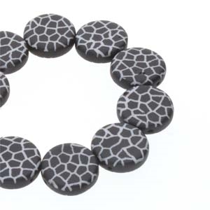 CN14-02010-29572CR - 2-Hole 14mm Coin Beads -  Jet/White Laser Cracked - 1 Bead