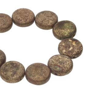 CN14-23980-14485 - 2-Hole 14mm Coin Beads -  Etched Jet Bronze - 1 Bead