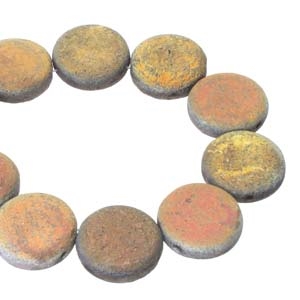 CN14-23980-28083 - 2-Hole 14mm Coin Beads -  Etched Jet Full Marea - 1 Bead