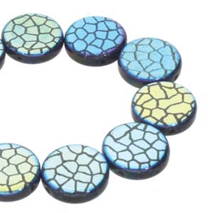 CN14-23980-28703CR - 2-Hole 14mm Coin Beads -  Jet Laser Cracked - 1 Bead