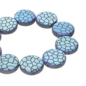 CN14-23980-28773CR - 2-Hole 14mm Coin Beads -  Jet Matte Laser Cracked - 1 Bead