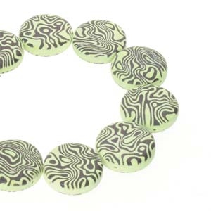 CN14-23980-295GRCL - 2-Hole 14mm Coin Beads -  Jet/Green Laser Countour - 1 Bead