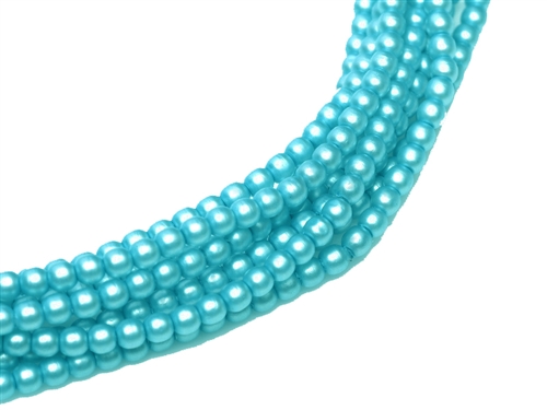 [ 5-1-F-1-F-5 ] Pearl Coat Round 4mm : CP4-85625 - Satin Turquoise Blue - 50 pieces