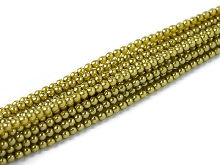Crystal Pearl Round 6mm : CP6-63577 - Mustard Green - 25 Pearls