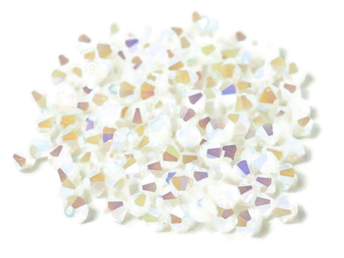 Preciosa Machine Cut 4mm Bicone Crystals : CZBC4-2X0100 - 2AB White Opal - 25 count