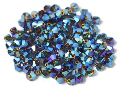 Preciosa Machine Cut 4mm Bicone Crystals : CZBC4-2X10220 - 2AB Smoke Topaz - 25 count