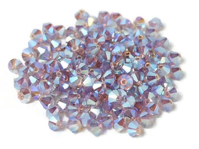 Preciosa Machine Cut 4mm Bicone Crystals : CZBC4-2X20020 - 2AB Light Amethyst - 25 count
