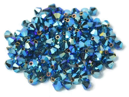 Preciosa Machine Cut 4mm Bicone Crystals : CZBC4-2X3034 - 2AB Montana - 25 count