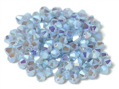 Preciosa Machine Cut 4mm Bicone Crystals : CZBC4-2X31110 - 2AB Light Sapphire Opal - 25 count