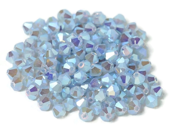 Preciosa Machine Cut 4mm Bicone Crystals : CZBC4-2X31110 - 2AB Light Sapphire Opal - 25 count