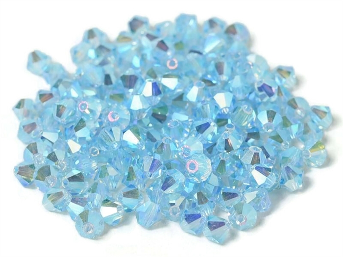 Preciosa Machine Cut 4mm Bicone Crystals : CZBC4-2X60000 - 2AB Aquamarine - 25 count