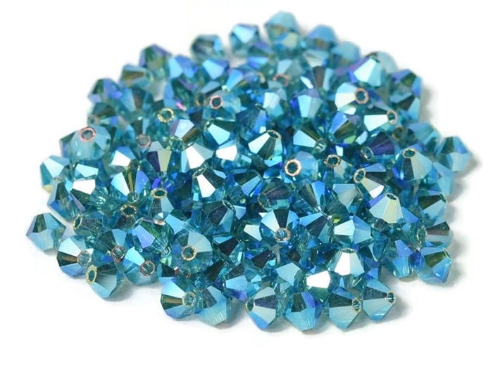 Preciosa Machine Cut 4mm Bicone Crystals : CZBC4-2X60100 - 2AB Indicolite - 25 count