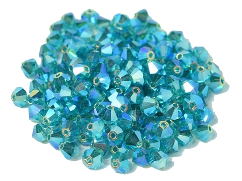 Preciosa Machine Cut 4mm Bicone Crystals : CZBC4-2X6023 - 2AB Blue Zircon - 25 count