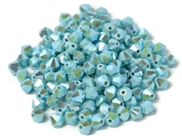 Preciosa Machine Cut 4mm Bicone Crystals : CZBC4-2X6303 - 2AB Turquoise - 25 count