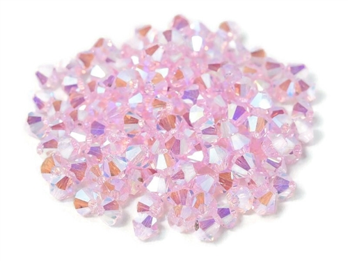 Preciosa Machine Cut 4mm Bicone Crystals : CZBC4-2X7022 - 2AB Pink Sapphire - 25 count