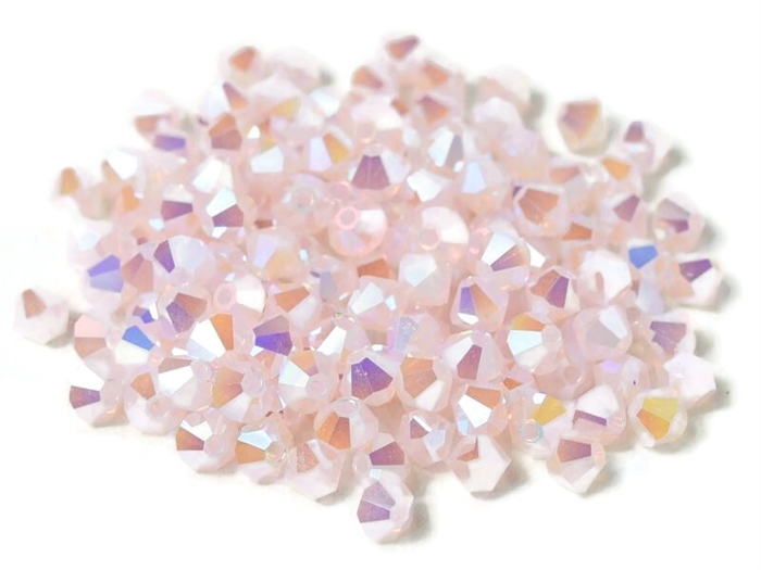 Preciosa Machine Cut 4mm Bicone Crystals : CZBC4-2X71350 - 2AB Rose Opal - 25 count