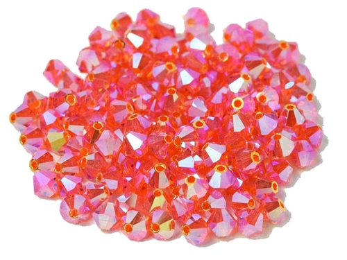 Preciosa Machine Cut 4mm Bicone Crystals : CZBC4-2X9004 - 2AB Hyacinth - 25 count