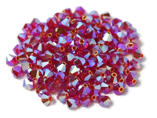 Preciosa Machine Cut 4mm Bicone Crystals : CZBC4-2X9007 - 2AB Light Siam - 25 count