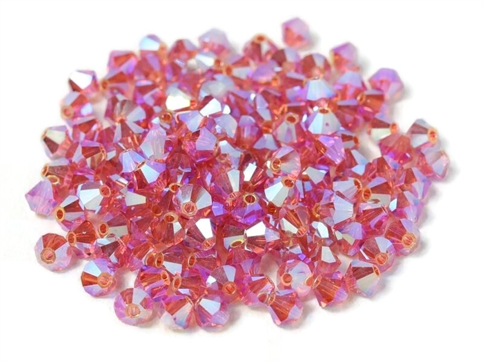 Preciosa Machine Cut 4mm Bicone Crystals : CZBC4-2X90350 - 2AB Padparadscha - 25 count