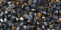 Preciosa Machine Cut 4mm Bicone Crystals : CZBC4-HL3003 - Hematite Luster - Sapphire 1/2 - 25 count